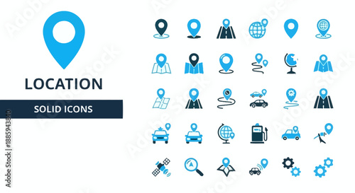 Collection of location icons and symbols for navigation and mapping displayed on a clean white background