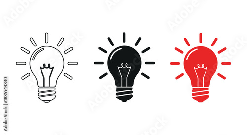 Three lightbulbs in varying color schemes present a simple iconic silhouette