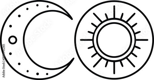 moon sun line art vector illustration on transparent background