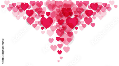 Floating Red and Pink Hearts Explosion on Transparent Background, Love Celebration Concept, Valentine Love Abstract, Romantic Love Design