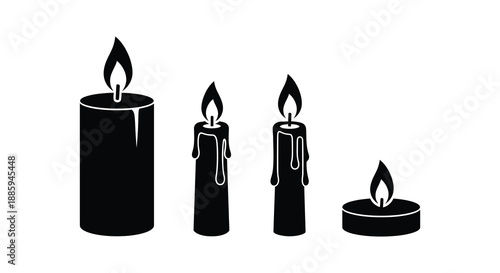 Black candle icons with varying heights and flame details a striking silhouette