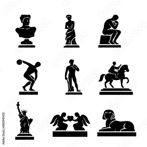 sculptures vector icon set on a white background Vector icon set
