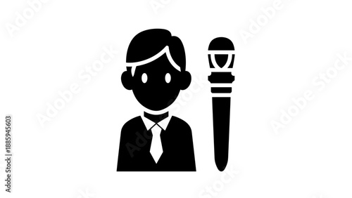 Man with Microphone Icon - Public Speaking Announcer Interview.