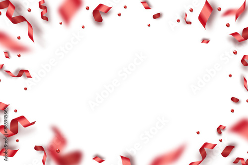 Red Confetti Ribbon Frame on Transparent Background, Festive Celebration Border, Party Frame Design, 