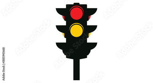 A classic traffic light showing red yellow and green a striking silhouette
