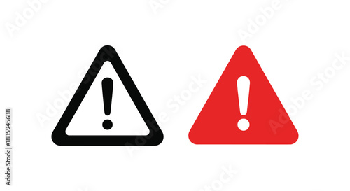 Two triangular warning signs with exclamation points one black and one red silhouette