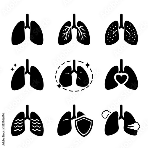 lungs vector icon set on a white background Vector icon set
