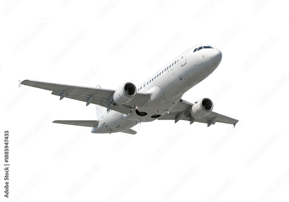 Fototapeta premium Commercial airliner in flight isolated on transparent background