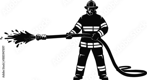 Firefighter Holding Hose Silhouette Vector – Emergency Service Hero Concept
