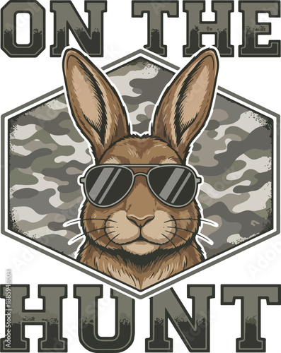 On the Hunt Rabbit Illustration Funny Easter Hunting Parody with Sunglasses and Camouflage