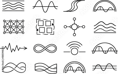 Image Generation. Line style vector icons of encoding smell data: interval band, timing contour, transition contour, phase arc,