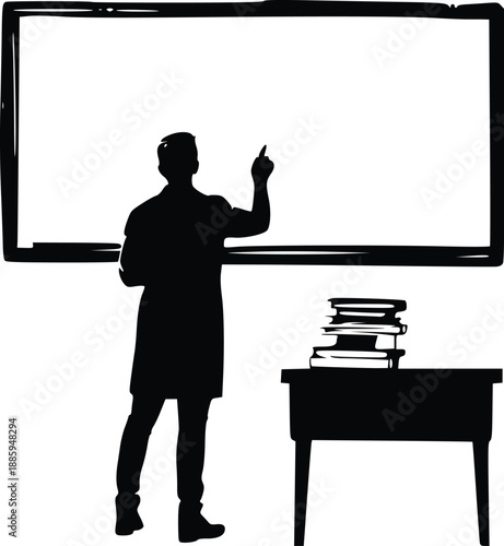 Teacher Writing on Board Silhouette Vector – Education and Learning Concept