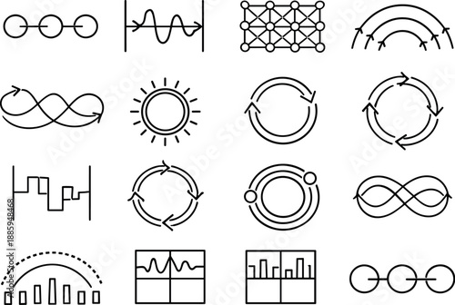 Image Generation. Line style vector icons of artificial intelligence development tools: loop bar, interval contour, feedback mesh,