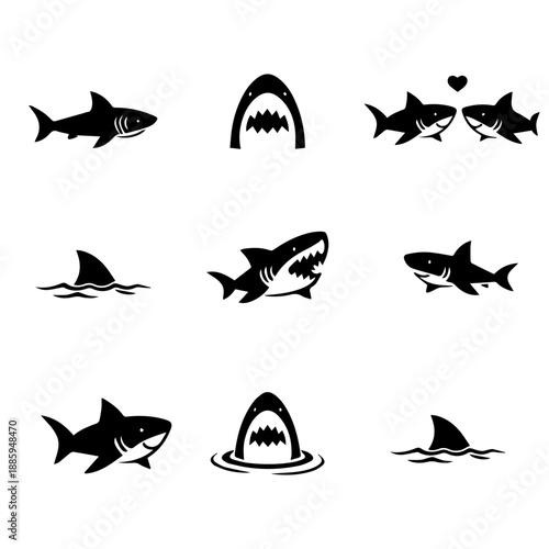 sharks vector icon set on a white background
Vector icon set