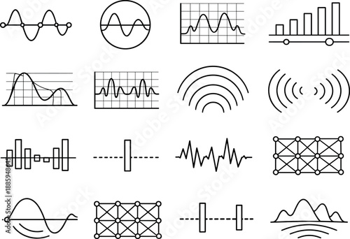 Image Generation. Line style vector icons of mobile app messaging interface: pattern contour, cycle contour, frequency mesh,
