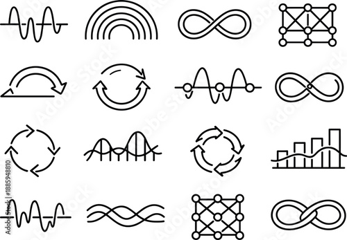 Image Generation. Line style vector icons of financial banking customer support services: modulation band, pattern arc, loop line,