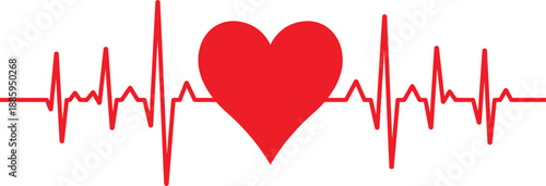 Red heart symbol superimposed on a red electrocardiogram line pulse