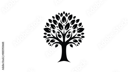 a detailed black tree silhouette against a stark white background simple design