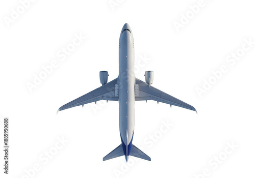 Top view of commercial airplane isolated on transparent background