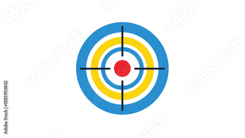 a circular target design with concentric rings and a central red dot silhouette