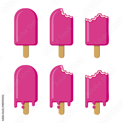 Popsicle Ice Cream States Icon Set – Whole, Bitten and Melting
