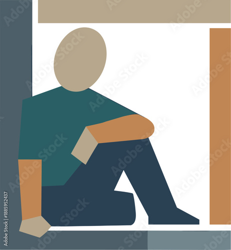 Geometric Figure Constraints. Abstract geometric human figure enclosed by rigid boundary blocks suggesting insight shaped by