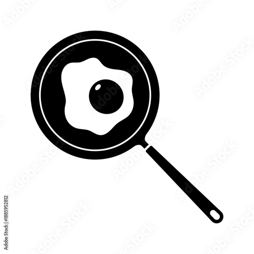 Fried egg in a frying pan icon. Black silhouette. Top view, front view. Vector simple flat graphic illustration. Isolated object on a white background.