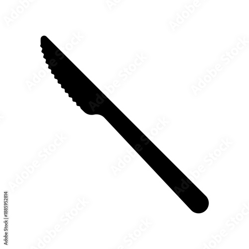 Serrated table knife icon. Black silhouette. Side view. Vector simple flat graphic illustration. Isolated object on a white background.