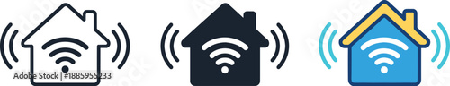 Connected household context represented by a smart home icon emitting curved sound signals suggesting spoken control of domestic