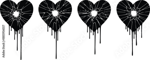 Broken hearts with dripping effects Vector