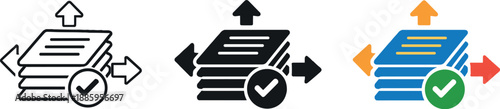 Compliance orchestration concept showing an official document stack with approval seals and directional arrows representing