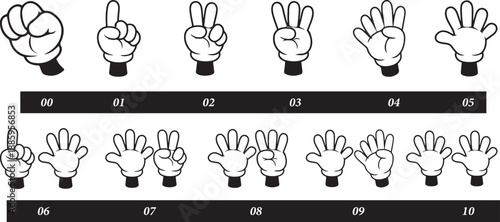 Retro cartoon legs and hands,Set of outline hands counting numbers. Hand gestures. Vector
