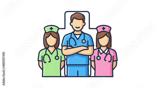 Professional Medical Team with Doctor and Nurses Staff Flat Icon
