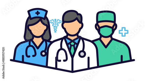 Professional Healthcare Team Icons Doctor Nurse and Surgeon Characters