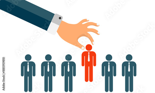Recruitment Talent Selection Vector, Hand Picking Ideal Candidate from Pool for HR and Corporate Hiring Graphics