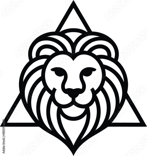 Black and white lion head with triangular border mane