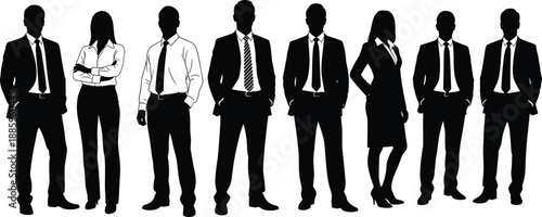 Group of professional business people silhouettes in formal suits and office wear standing together as a diverse corporate team for leadership and teamwork concept