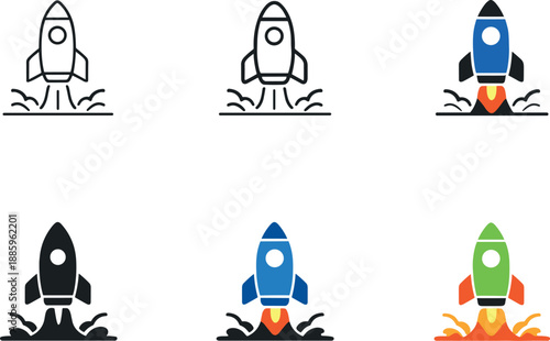 Dynamic startup launch symbol showing a rocket lifting upward from a simple base with motion implied by surrounding shapes,