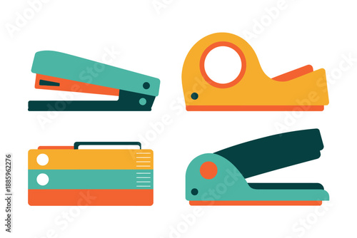 Colorful Office Stapler and Tape Dispenser Set Graphic Illustration