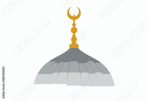 Elegant Illustration of a Mosque Dome Featuring a Golden Crescent Moon and Ornate Finial Set Against a Calm Minimalist Background