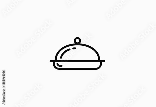 Minimalist Black and White Icon of a Covered Cloche Serving Dish Symbolizing Elegant Dining and Culinary Presentation