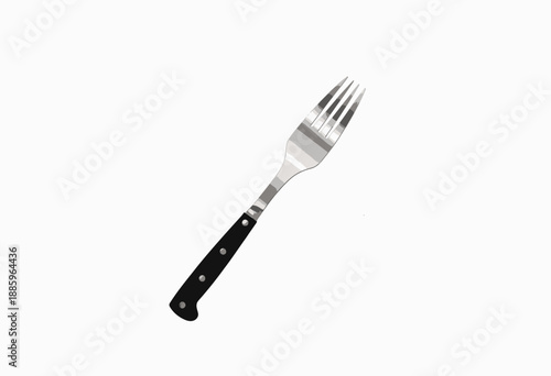 Shiny stainless steel fork with a sleek black handle, perfectly balanced for dining and elegant table settings, isolated on a clean white background