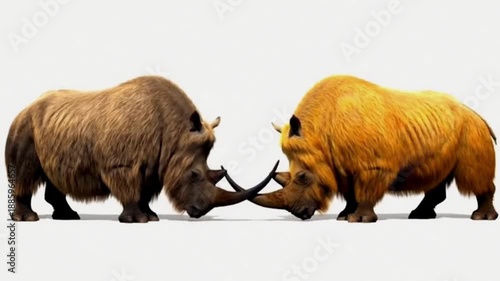 Two wooly rhinos are fighting