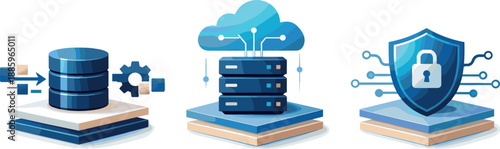 Digital Framework Illustration. Digital operations framework depicted through data flows, servers, and secure connectivity layers,