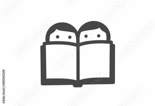 Illustration of two figures reading a book together, symbolizing shared learning, friendship, and the joy of discovery through collaborative exploration