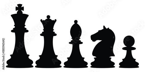 Black chess pieces with king and queen on chessboard