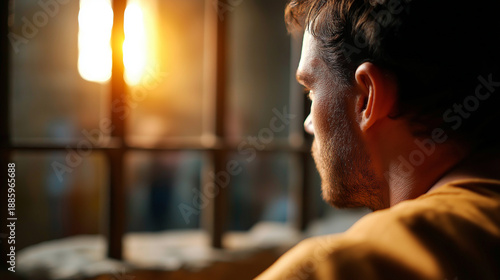 Paul apostle in prison, faceless biblical figure, religious persecution, spiritual imprisonment, Christian narrative, faith trial, defocused cell interior, with copy space