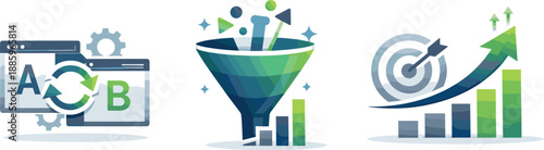 Optimized Funnel Illustration. Performance-driven funnel refinement scene depicted through testing cycles and uplift signals