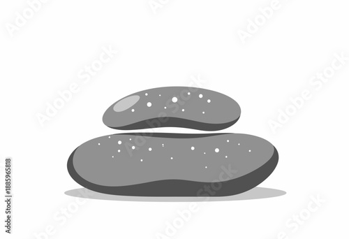 Artistic Depiction of Two Smooth Stacked Zen Stones in Monochrome Tones on a Minimalistic White Background with Small Decorative Speckles