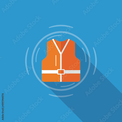 Orange life vest with white straps and buckle illustration.